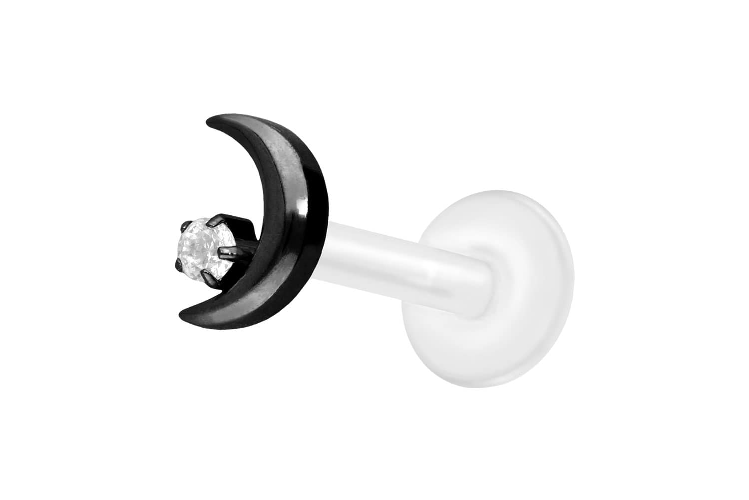 PTFE Labret Piercing mit Innengewinde + Titan-Aufsatz MOND + KRISTALL